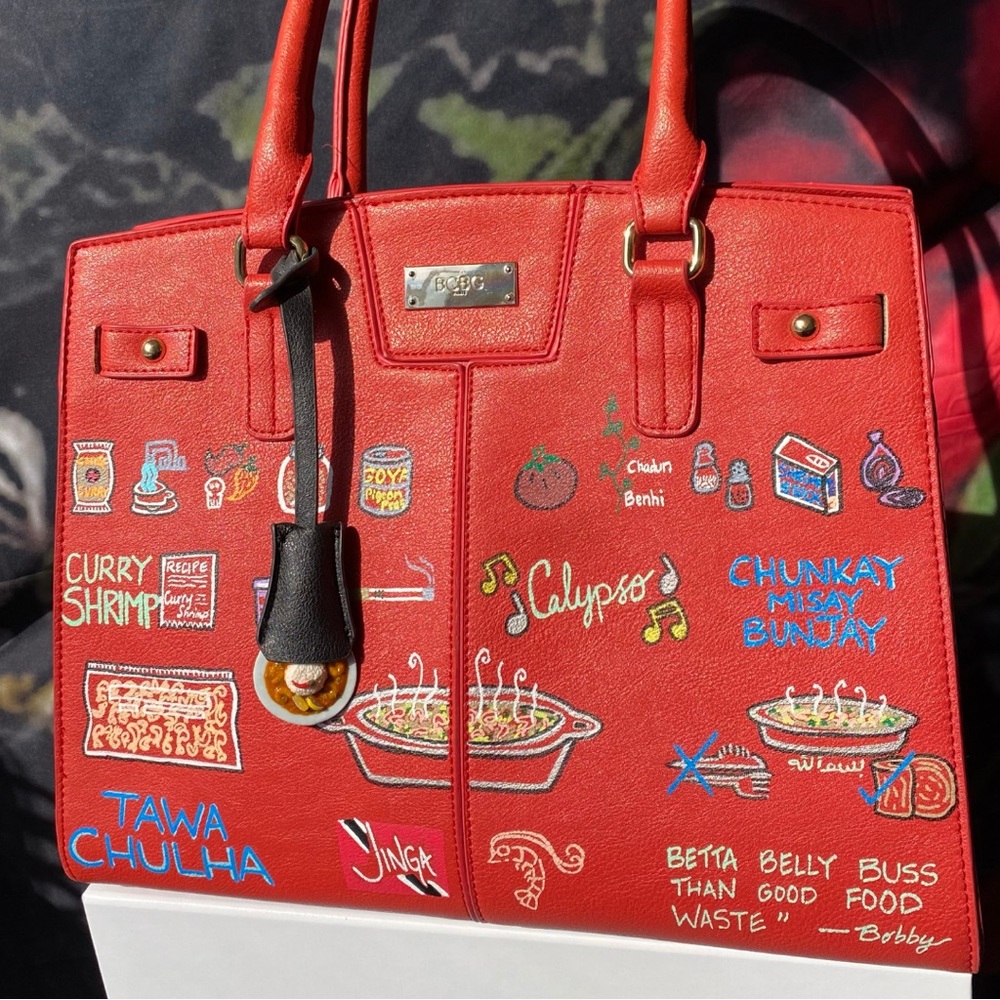 VanRahDesign hand painted BCBG purse with lock —Painting “Curry Jinga : Coral” - Picture 9 of 13